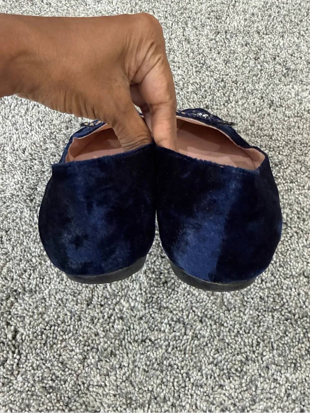 Pia Y Mila Blue Velvet Bee Embroidery Ballet Flats Whimsical Women’s 25.5 US 8.5